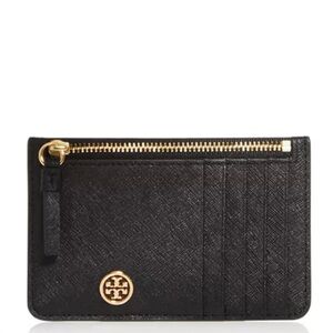 Tory Burch Robinson Black Leather Card Holder Wallet